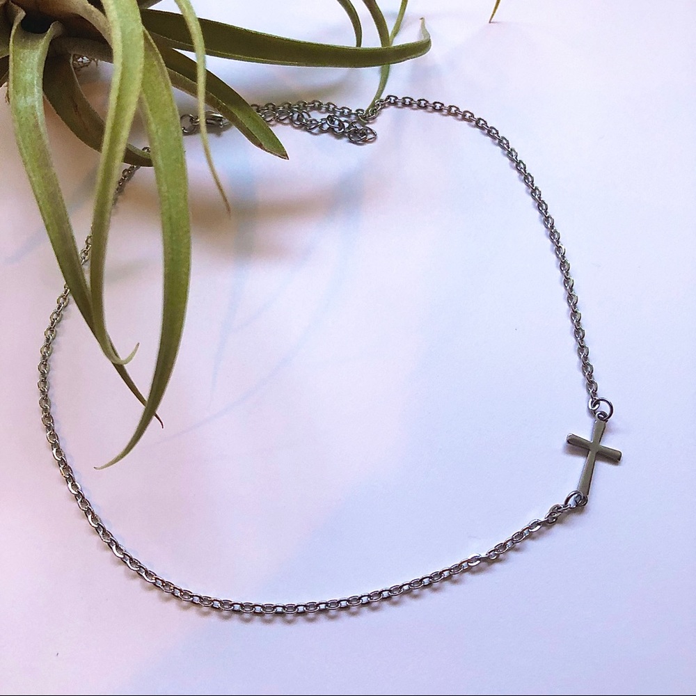 Dainty Stainless Steel Cross Choker - Picture 2 of 4